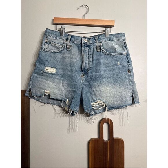Free People Light Blue Distressed Button Fly Cut Off Cotton Denim Shorts Size 29 - Picture 1 of 6